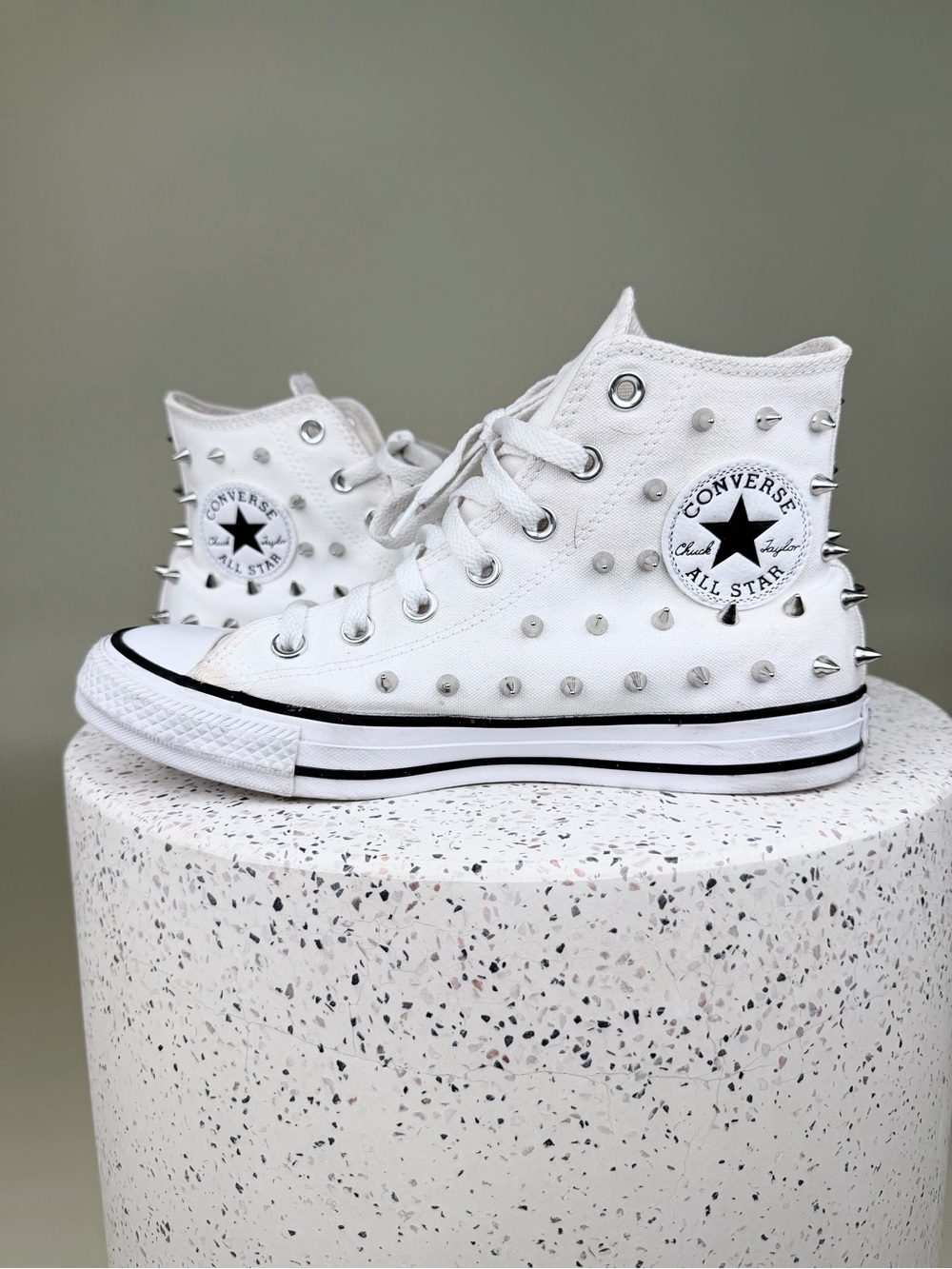 Converse White All Star High-Top Sneakers with Studs | Size 8 | Barely Worn